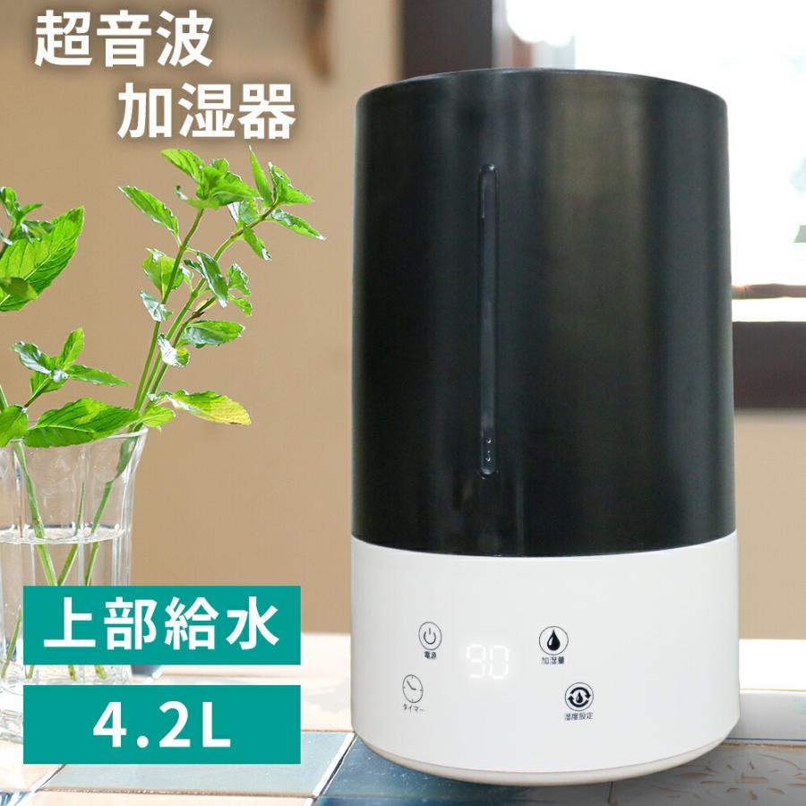 上から給水 上部給水式 超音波加湿器 大容量 4.2L 加湿器 モノクロ
