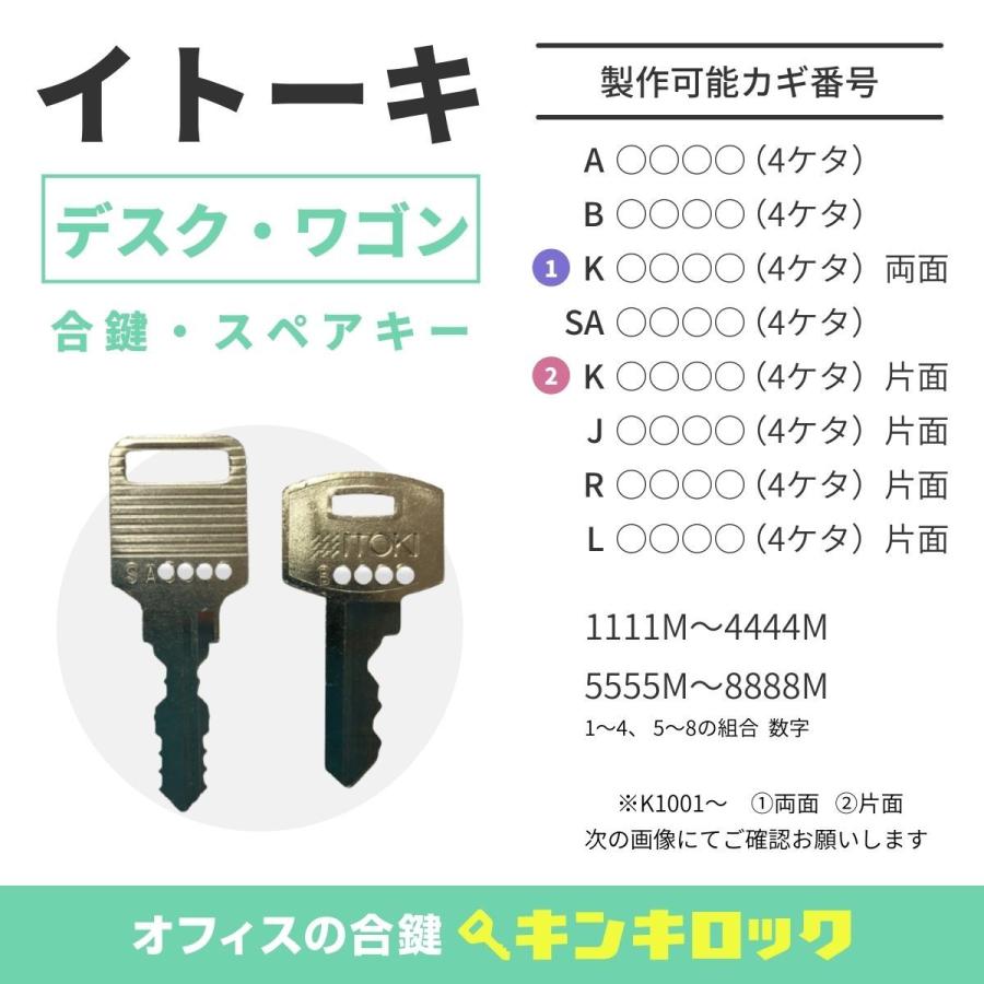 イトーキ（ITOKI） 合鍵 机・デスク・ワゴン 鍵番号から作成可