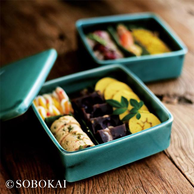 SOBOKAI ソボカイ トルコ青釉 角お重 2段(お正月 おせち お節
