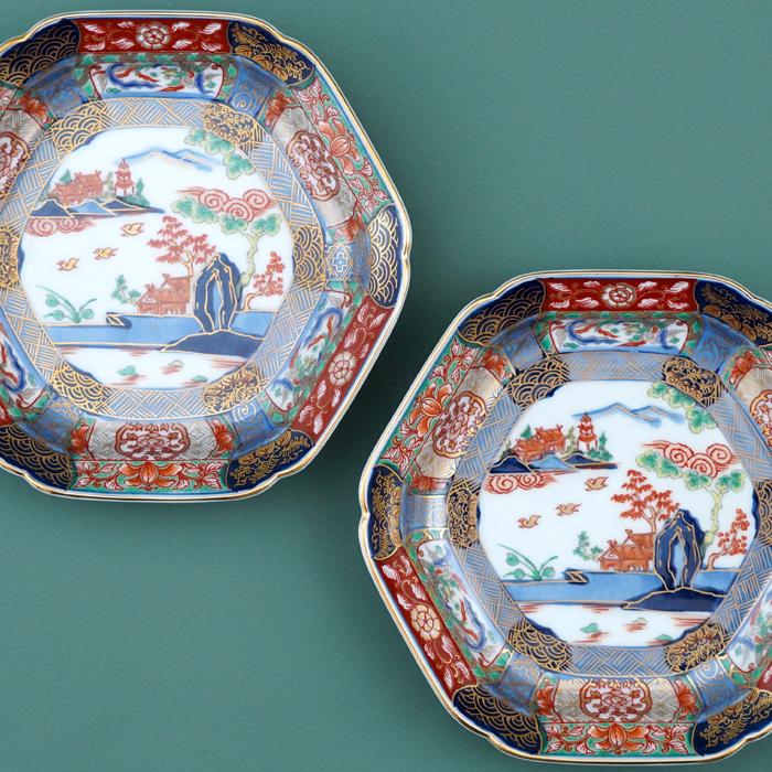 有田焼 復刻古伊万里 錦色絵六角焼皿14cm 【送料無料】 日本製 和柄 和