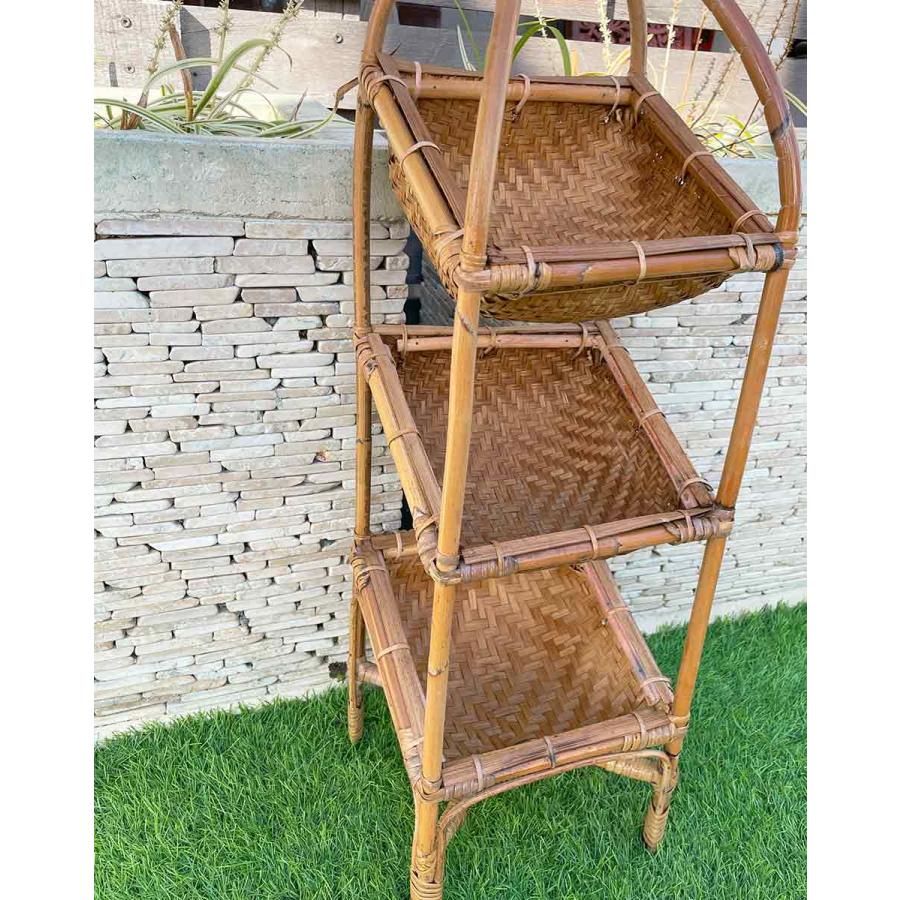 ラタン 3段 シェルフ コーナーラック H80cm 竹製品 バンブーインテリア