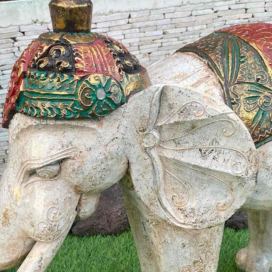 象の置物 ゾウのオブジェ 木製 象 大 W60cm 2色 金 白 木彫りの象 置物