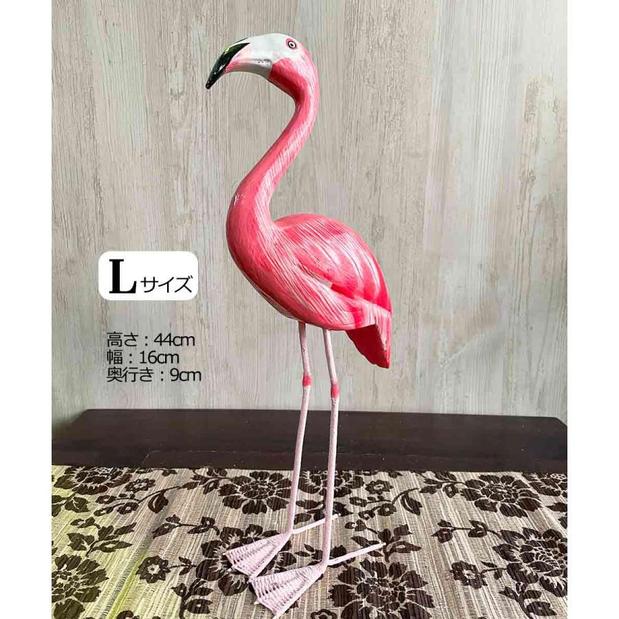 アジアン雑貨 フラミンゴ 木製 オブジェ ピンク Lサイズ 置物 置き物