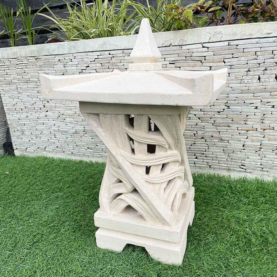 燈篭 ストーンオブジェ パームリーフ パラス石 H50cm 灯籠 庭 おしゃれ