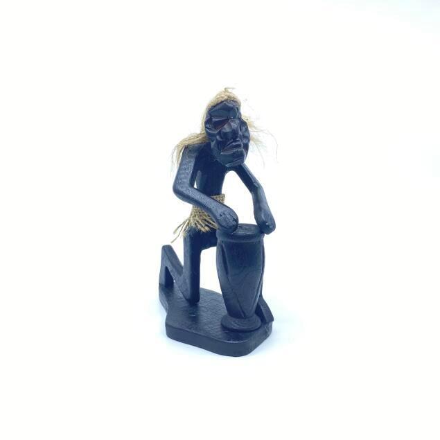 木彫り イリヤ原人 オブジェ 太鼓 B 置物 木製 人形 エスニック バリ