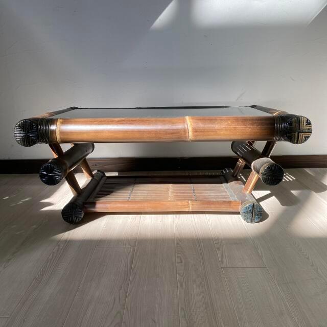 ローテーブル ガラス天板付 ブラックバンブー 竹製品 おしゃれ モダン