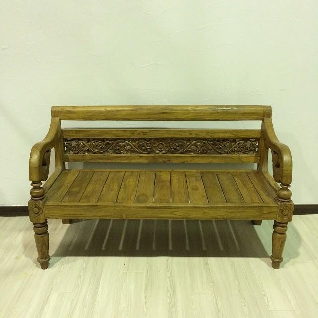 チーク 彫刻デザインベンチ ナチュラル アジアン 彫刻 バリ島 木製