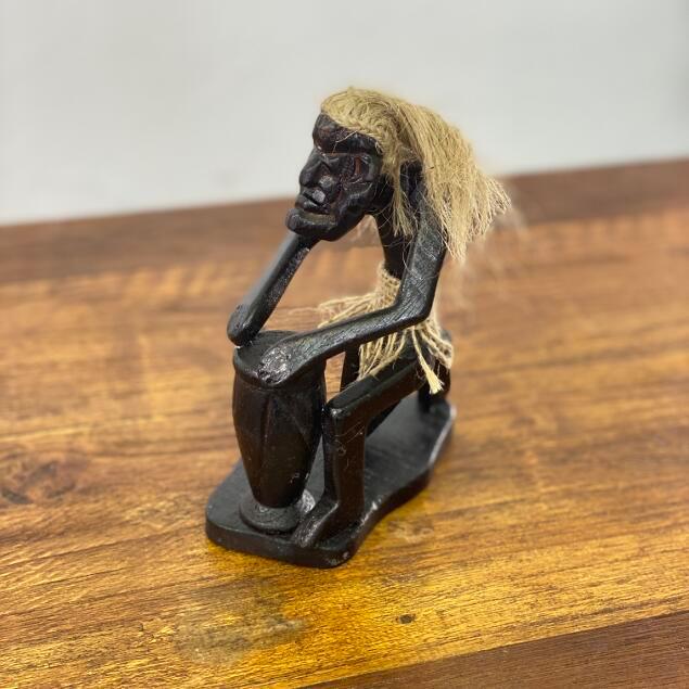 木彫り イリヤ原人 オブジェ 太鼓 B 置物 木製 人形 エスニック バリ