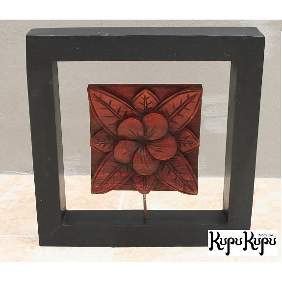 バリ島製 壁掛けレリーフ 木枠付きC ミディアムブラウン アジアン雑貨