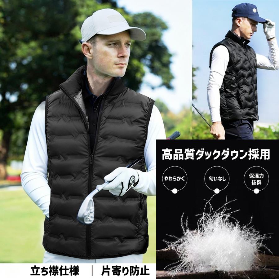 ゴルフベスト 85%ダックダウン メンズ 防寒 軽量 暖かい 撥水 ゴルフ