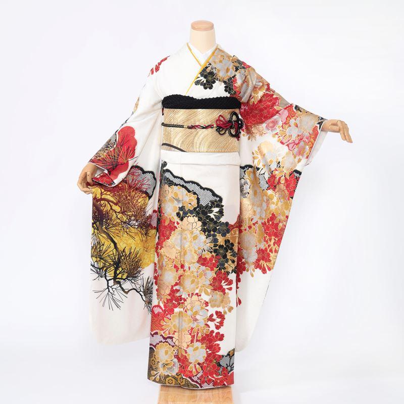 振袖レンタル 成人式 フルセット 1月 振袖 レンタル 白 金 赤 松 桜