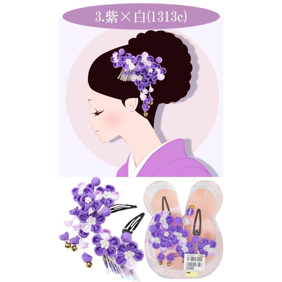 七五三 髪飾り 女の子 5タイプ 花柄 つまみ細工赤 桃 紫 橙 子供 3歳7