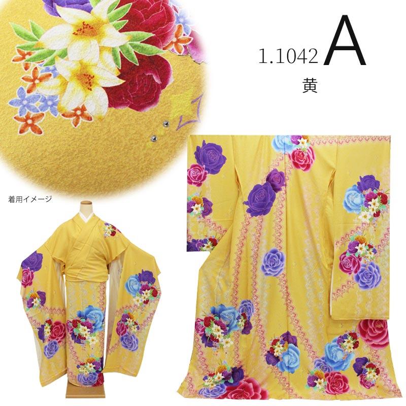 在庫処分】振袖 販売 未仕立て ド派手 アゲハ風 着物 絵羽柄赤 白 黒