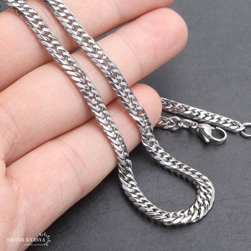 幅5mm ステンレス ダブル喜平チェーンネックレス 6面カット silver
