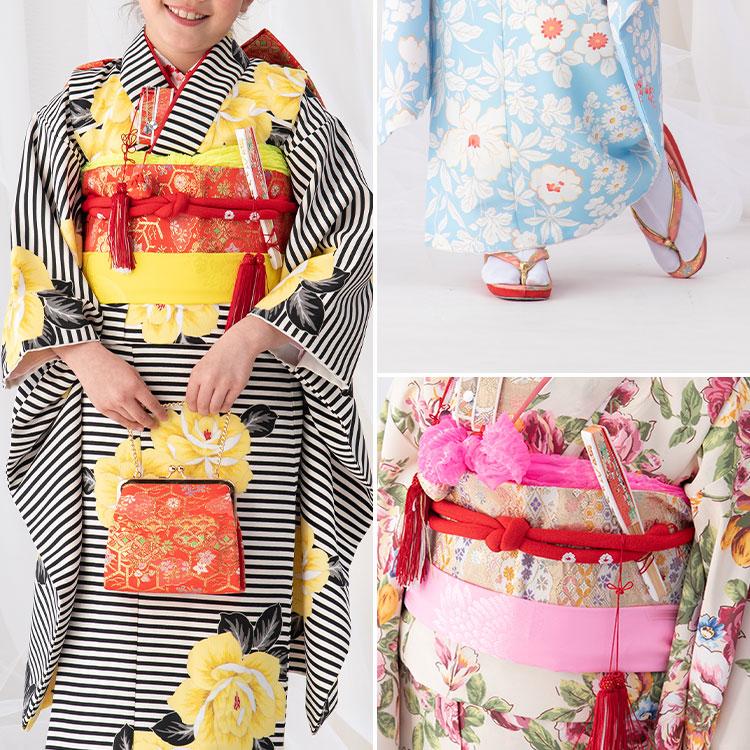 七五三 7歳女の子用 筥迫/箱せこ(はこせこ)6点セット 金襴 全6色 黒/赤