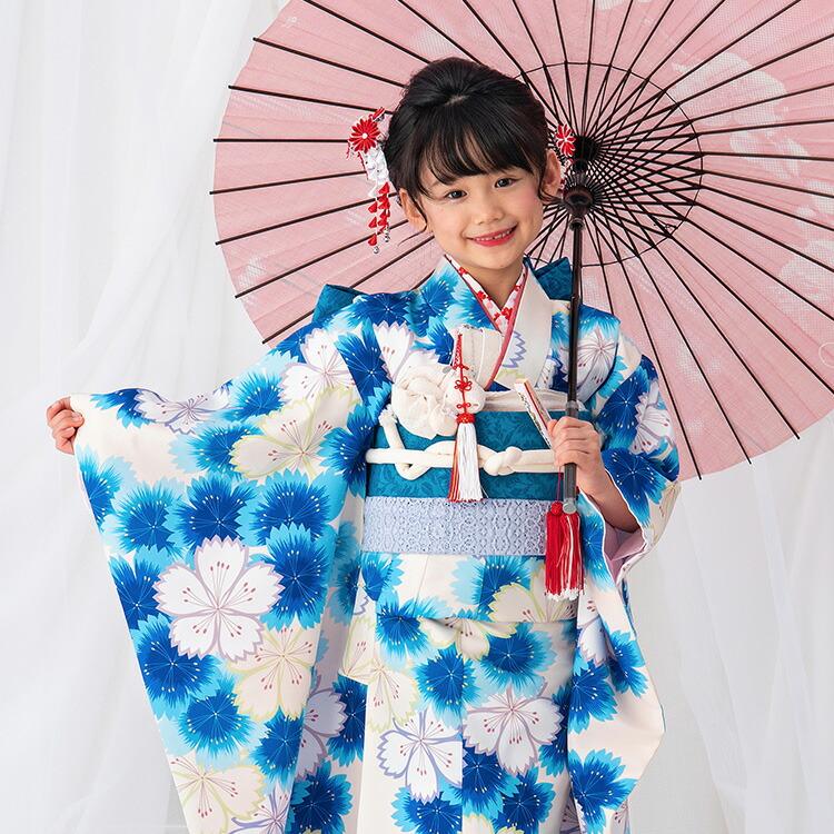 七五三 着物 7歳 四つ身 単品 女の子 着付けマニュアル付き 生成り地に