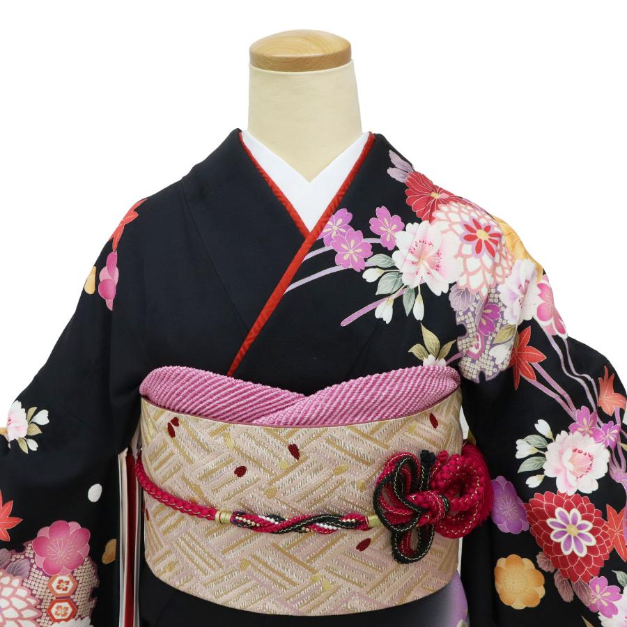 振袖 中古 販売 フルセット 正絹 一式 高身長 トールサイズ 黒 格安