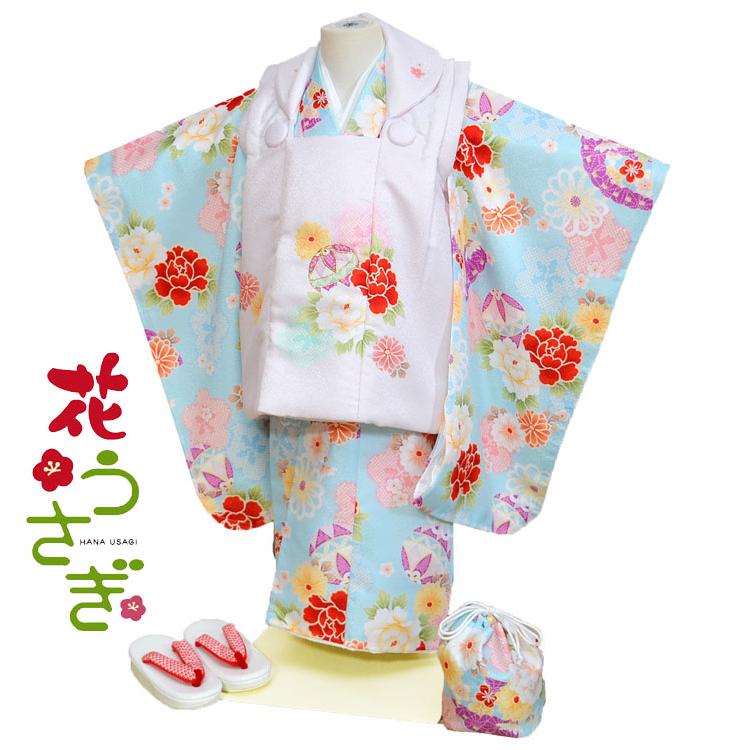 七五三 着物 3歳 女の子 被布セット 花うさぎ ブランド 薄紫系/水色