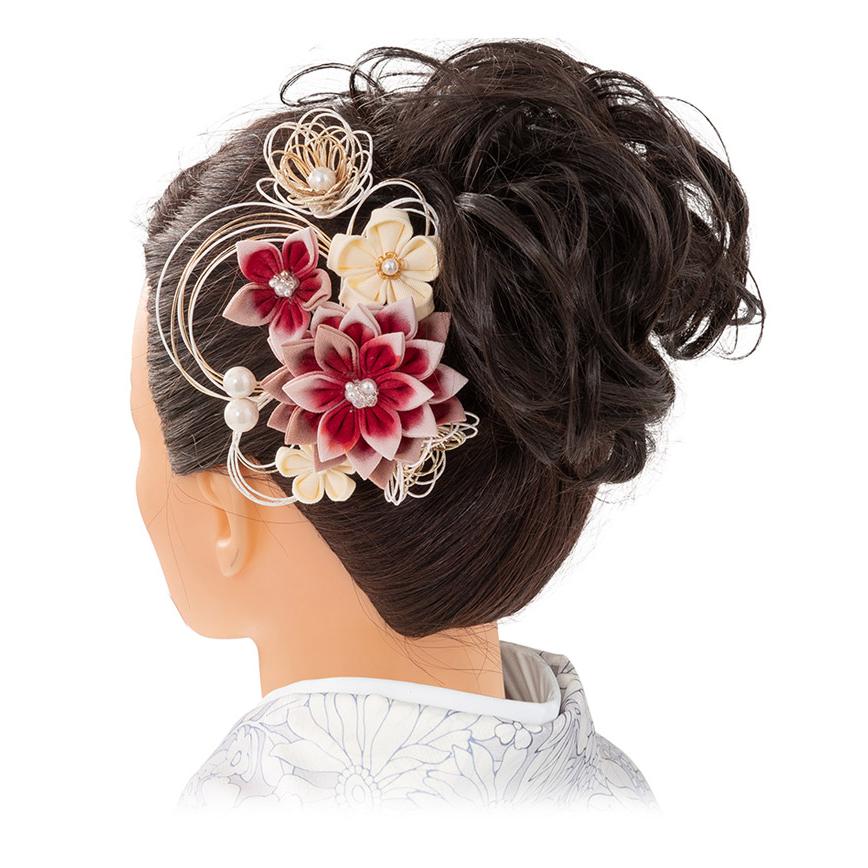 成人式 卒業式 袴 髪飾りセット つまみ菊に水引 くすみ ナチュラル