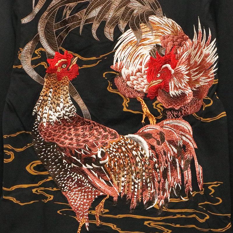 絡繰魂 粋 からくりだましい いき 群鶏図 刺繍 和柄 長袖Tシャツ