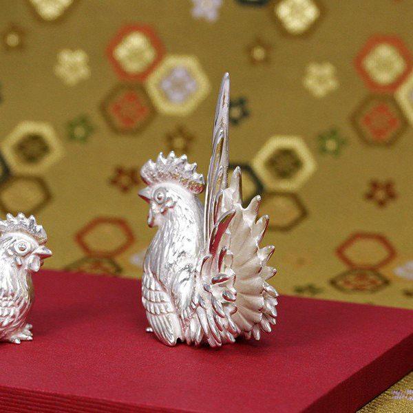 置物 干支（銀製）酉・鶏・にわとり・ニワトリ チャボ 雄 大 : 京都