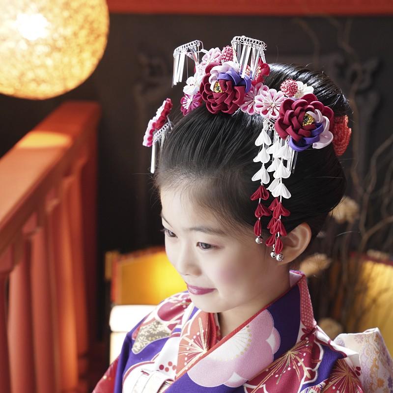 京都瑠璃雛菊 七五三 髪飾り 7歳 七歳 日本髪 3点セット 「牡丹