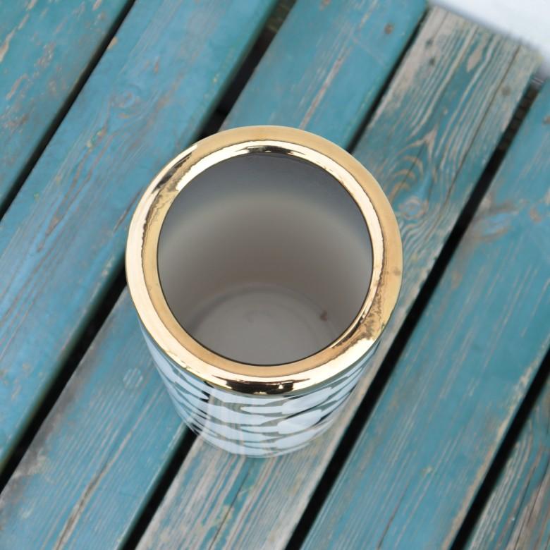 傘立て アンブレラスタンド 陶器製 ホワイト x ゴールド 白 金 モダン