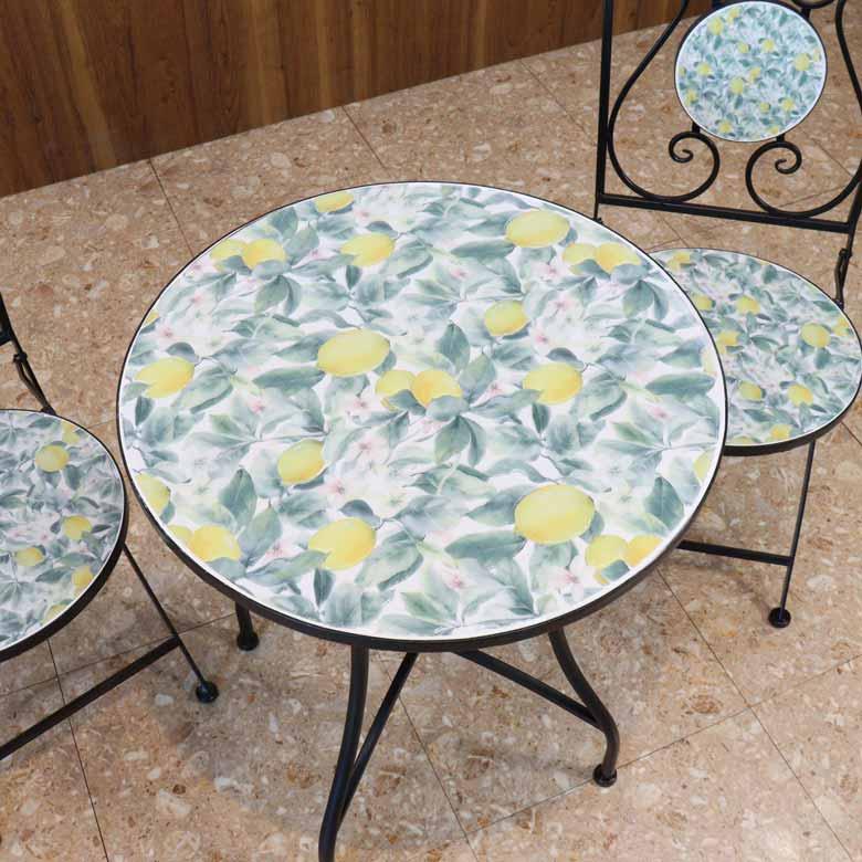 ガーデンテーブルセット アイアン レモン/檸檬 3点セット : インテリア