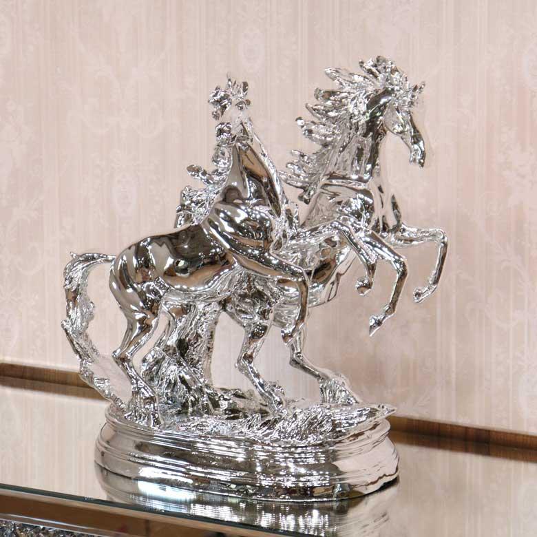 馬の置物 オブジェ ツインホース シルバー 風水 縁起物 オーナメント