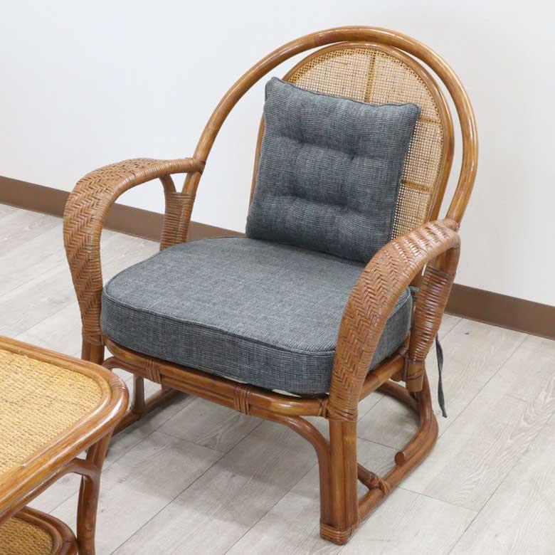 ラタン一人がけソファ クッション個付き 軽量 ソファー リバーシブル