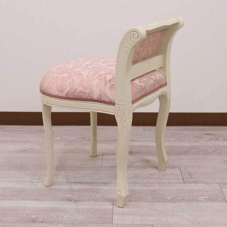 イタリア 背付き スツール 猫脚 ピンク・アラベスク ホワイト