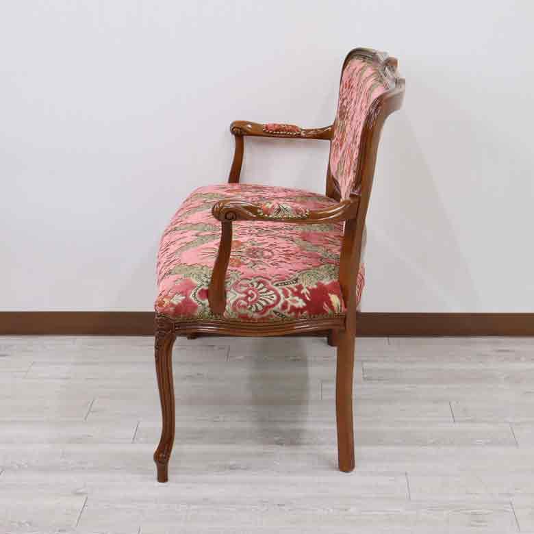 イタリア 二人がけ ソファ 木製 ピンク・金華山 完成品 猫脚