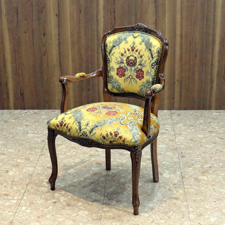 イタリア アーム付きダイニングチェア 金華山 ゴールド 木製 完成品 肘