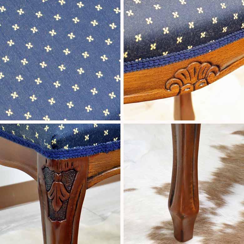 イタリア スツール 猫脚 ブルー オットマン 補助椅子 玄関用 完成品