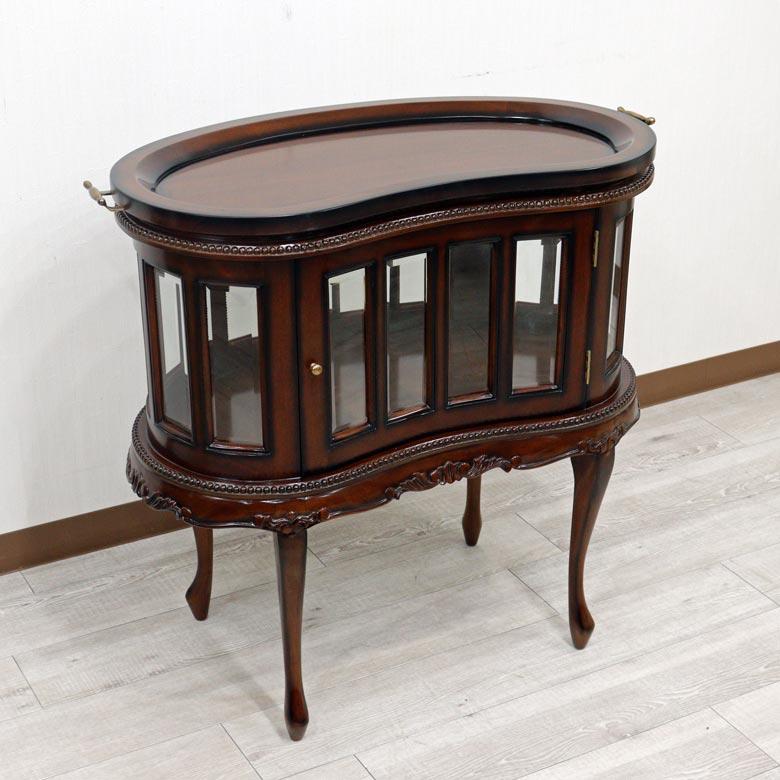 トレー付きショーケース キャビネット 猫脚 マホガニー 木製 完成品