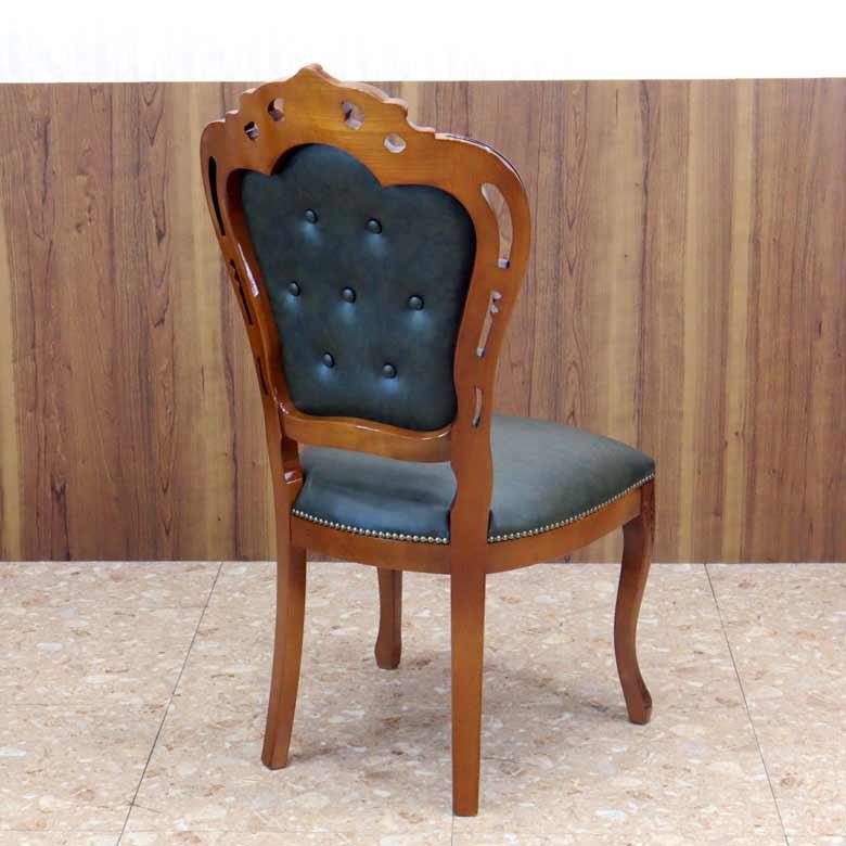 ダイニングチェア 本革 おしゃれ 木製 完成品 本皮 グリーン 猫脚