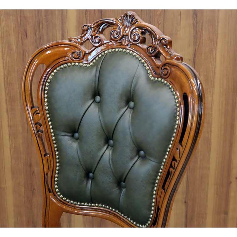 ダイニングチェア 本革 おしゃれ 木製 完成品 本皮 グリーン 猫脚