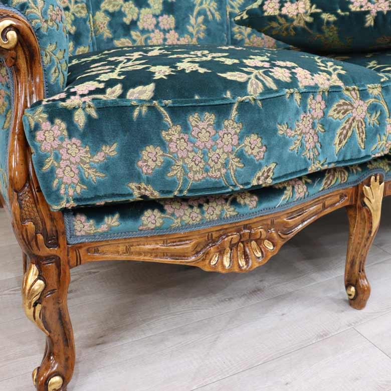 イタリア 3Pソファ 金華山・ブルー 3P アンティーク 家具 猫脚 3人がけ