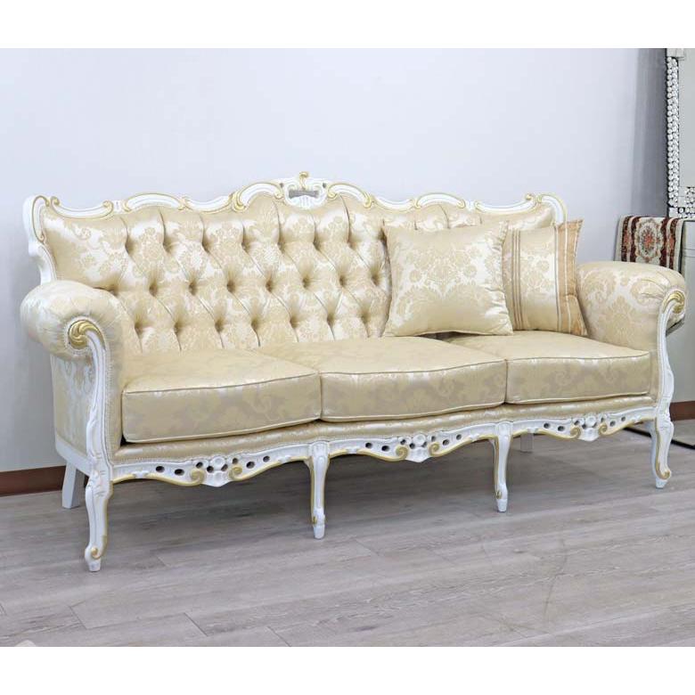 イタリア 3人掛けソファ シャンパンゴールド ホワイト 3Pソファ 3人用