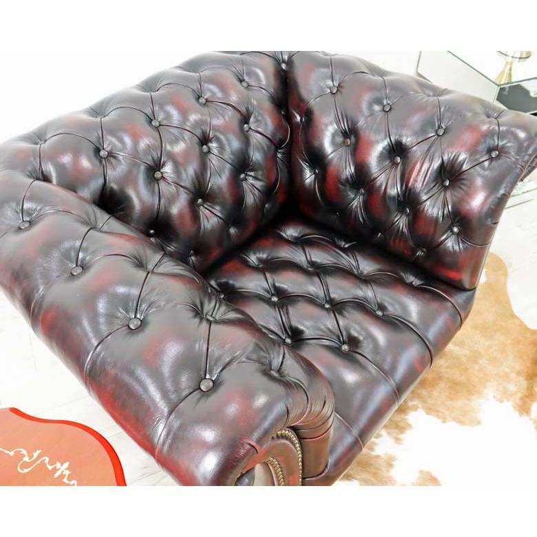 総革張りソファー チェスターフィールド レッド 1人掛け 一人掛け 本革