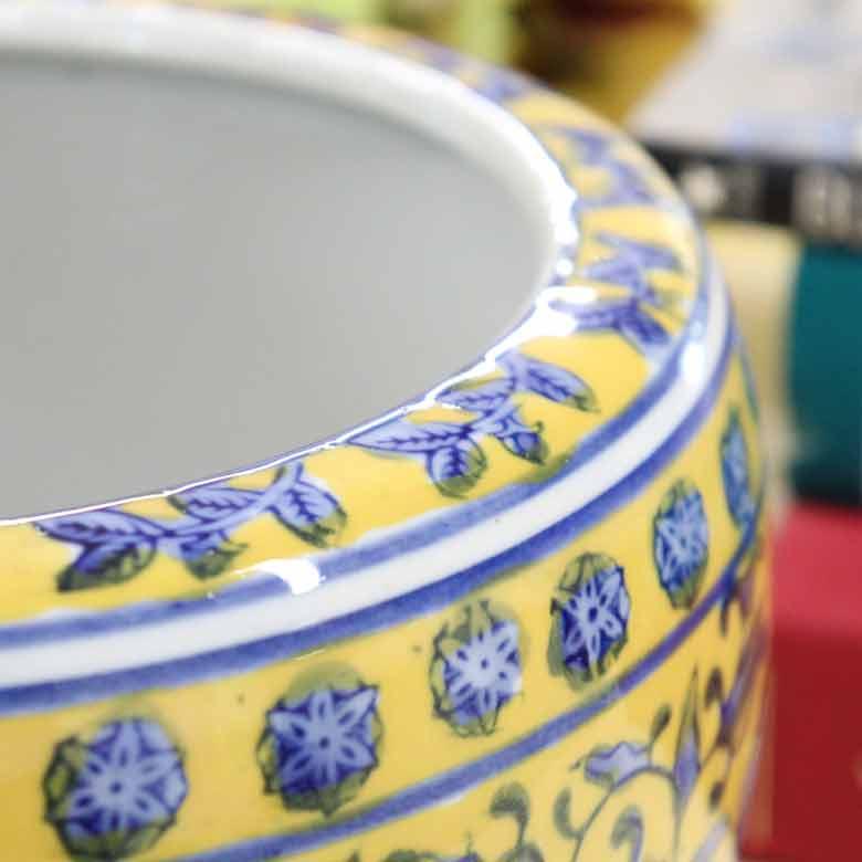 水鉢 黄色 花柄 7号 シノワズリ ミニ火鉢 鉢カバー プランターカバー