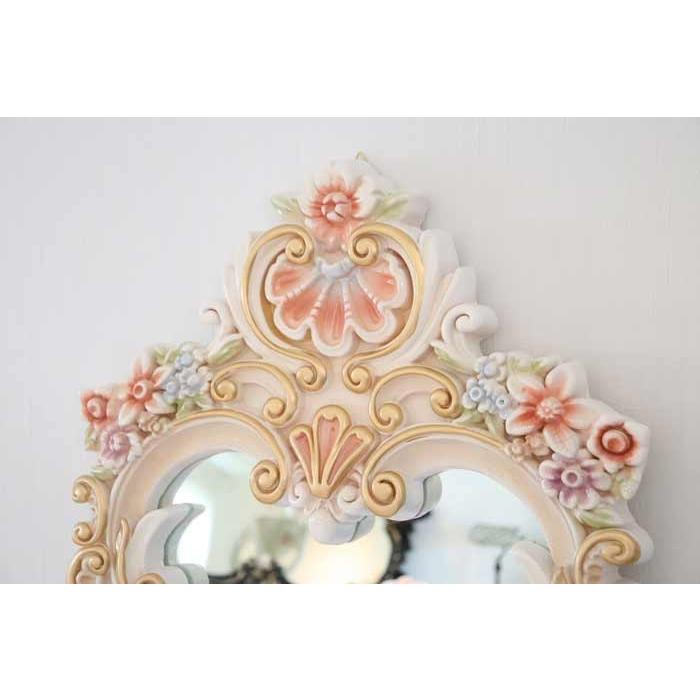 ロココ調 ミラー 姿見 スタンドミラー クラック仕上げ 白家具