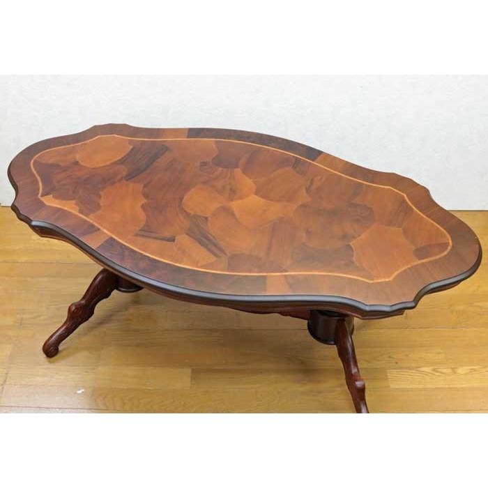 イタリア 象嵌センターテーブル ラディカ天板 136cm 木の葉 コーヒー