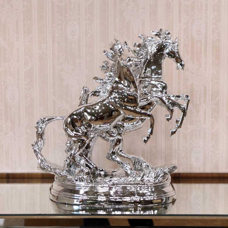 馬の置物 オブジェ ツインホース シルバー 風水 縁起物 オーナメント
