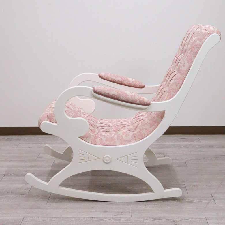 ロッキングチェア おしゃれ 木製 猫脚 イタリア 完成品 ピンク