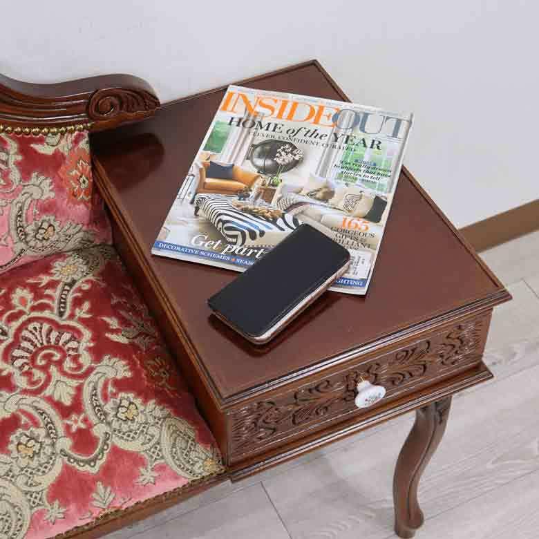 イタリア テレフォンベンチ ソファ 木製 ピンク・金華山 完成品 猫脚