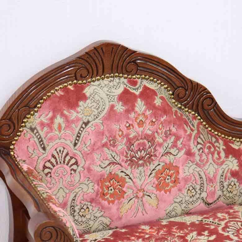 イタリア テレフォンベンチ ソファ 木製 ピンク・金華山 完成品 猫脚