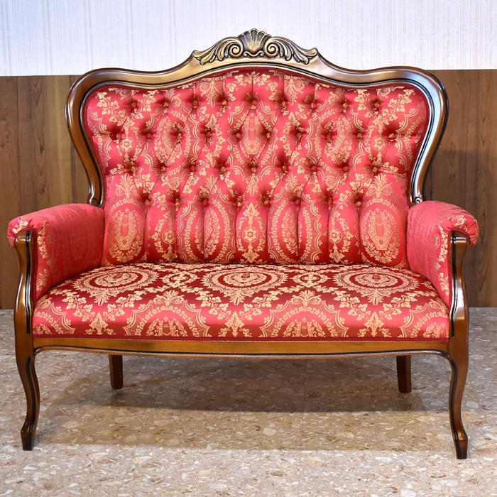 イタリア 二人がけソファ レッド 木製 完成品 サロン ソファー Tlaxco