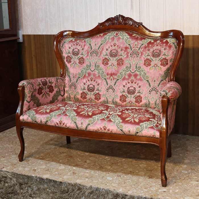 イタリア 二人がけソファー 猫脚 金華山織り ピンク 木製 完成品 イス