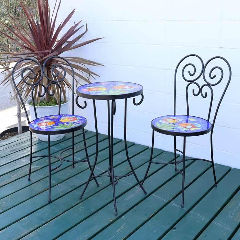 特別価格＞イタリア テーブルセット 海の魚 ガーデンテーブル チェア 3